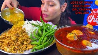 Eating Spicy Lots Of Egg Curry, Chilli, Dal, Chawal, Egg Bhurji | Indian Food Eating Show | Mukbang