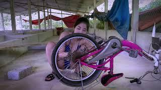 genius girl repair bicycle