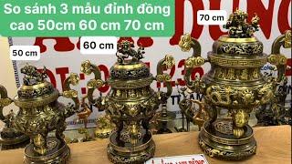 Đồ Đồng Anh Dũng; so sánh kích thước 3 mẫu đỉnh đồng cát tút được sử dụng nhiều nhất hiện nay