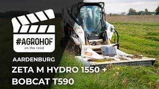 BOBCAT T590 munka közben egy AARDENBURG ZETA M 1550 HYDRO függőleges tengelyű hidrohajtású zúzóval