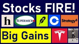 Stocks On Fire: HIMS, LFMD, SMCI, Robinhood (HOOD), Coinbase (COIN), Strategy (MSTR) & Tesla (TSLA)
