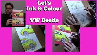 VW Beetle - Ink and Colour - Rotring and Copic