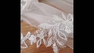 SX181 Beaded Embroidered White Bridal Lace Trim Material #lacefabric #bridallace #bridalfabric