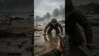 Allied soldier participating in the D-Day Normandy landings during World War II."