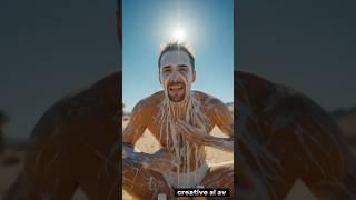 A man applies sunscreen to his body to escape the heat #shorts #ai #man