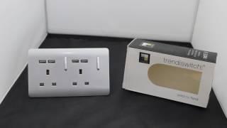 Trendi 2 Gang Artistic Modern Glossy 13 Amp 4 x 2.1mA USB Switched Plug Socket Silver