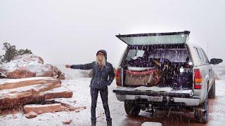 WINTER TRUCK CAMPING in SNOW and FREEZING Temps | Solo Camping & Cooking Chili