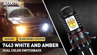 AUXITO 7443 Switchback Led Bulbs White/Amber Turn Signal Lights Projector Dual Color Function