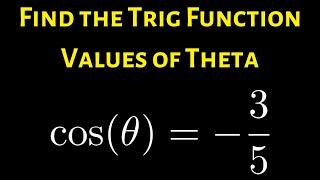 Find the Six Trig Function Values of Theta if cos(theta) = -3/5 and Theta is in Quadrant 3