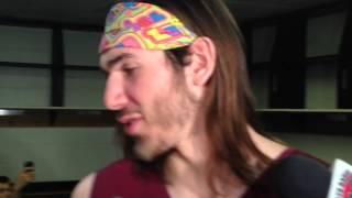 Eastern Kentucky's Eric Stutz explains his colorful headband