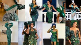 Latest2024 Trending Green Lace gown/Asoebi styles 4 Owanbe party/Best unique designs 4 cute ladies