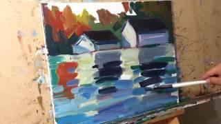 Artist JOSE TRUJILLO Oil Painting Demo - Impressionism Art - Lake Houses