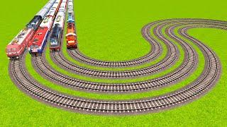 FOUR TRAINS VS FOUR SHARP ROUNDED TURNS RAILROAD CROSSING|Train simulator|Railworks TV 2024|