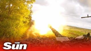 Russian armoured T-90 tanks blast Ukrainian targets in Krasnolimansky