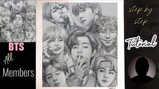 BTS Group Drawing Tutorial | All BTS Members Drawing | How to Draw BTS Members | BTS Drawing | BTS