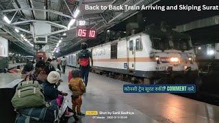 Back to Back Trains Arriving and Skiping At Surat in the Early Morning.