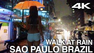 Sao Paulo. Night Rain. 4K Walk. Brazil