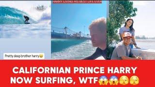 SEE PRINCE HARRY SURFING @KELLY SLATERS WAVE RANCH AS SURFING INSTRUCTOR RAIMANA CHEERS HIM ON