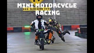 Mini Motorcycle Racing At An Indoor Go Kart Track