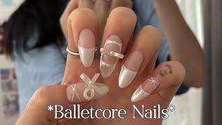 Balletcore Nails 🩰 (beige ver.) | French Nail | Powder Nail | Ribbon Nail | DIY nails | Nails ASMR