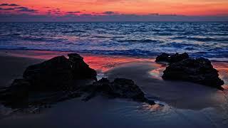 Red Sky Post-Sunset Glow on the Beach with Ocean Waves, Relaxing White Noise ASMR, 3 Hours in 4K UHD