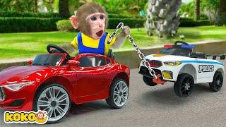 Monkey Koko Eat Jelly Watermelon And Rescue A Police Car Stuck In The Mud | KUDO KOKO CHANNEL