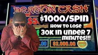 $1,000/SPINS!! HIGH LIMIT DRAGON CASH!! HOW TO LOSE $30,000 IN UNDER 7 MINUTES!!! HARD ROCK AC