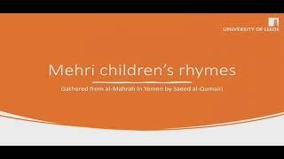 CELCE Event: Children's Rhymes in Mehri, A Modern South Arabian Language