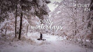 Cozy winter days - Lokis first snow in the woods & home-made chicken broth | slow living silent vlog