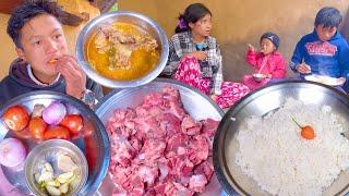 sumnima cooks Buff bones cooker recipe with rice || village family cooking || sumnima @SumnimaRaini