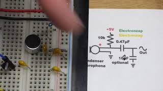 Basic condenser microphone component circuit fragment schematic diagram by electronzap