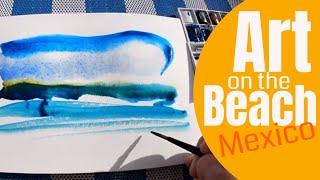 Art on the beach  / Abstract Watercolor Landscape painting  /  Mexico 2019