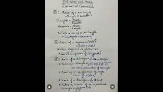 Perimeter and area important formulas l The study zone #math#mathformulas#mathskills#study#shorts