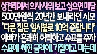 (반전 사연) 상견례에서 의사 사위 보고 싶으면 매달 500만원씩 20년간 보내라던 시모  아빠가 흔쾌히 허락하고 수표를 주자 수표에 써진 금액에, 기절하고 마는데 /사이다사연