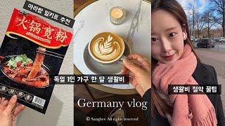 [vlog#115] 2025 독일 1인가구 한달 생활비는 ? | 조금이라도 절약을 해봅시다.. | 너무 맛있는 중국당먼 마라 밀키트 발견 | 하노버 힙한 동네 카페