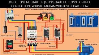 P1 DIRECT ONLINE STARTER | STOP START CONNECTION | CONTROL WIRING DIAGRAM WITH | OVERLOAD RELAY