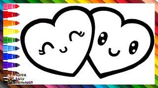 Drawing And Coloring A 2 Hearts In Love  Drawings For Kids