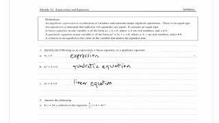 Expressions and Equations - MTH 0661