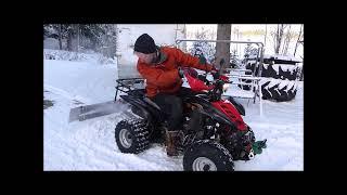 Effective scraping snow. Gas springs with DIY snow plow for ATV.  Mönkijän lumiaura kaasujousilla