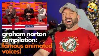 American Reacts to the Graham Norton Show: Famous Animated Voices Compilation!