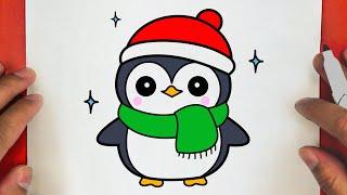 COMMENT DESSINER UN MIGNON PINGOUIN DE NOËL, ÉTAPE PAR ÉTAPE, JACK DESSINS