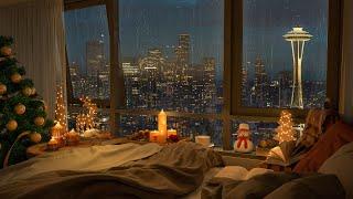 4K Cozy Bedroom with a Night View of the Seattle City | Jazz Music for Relax and Study