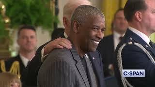 DENZEL WASHINGTON: Hugs Biden after awarded Presidential Medal of Freedom - FRONT VIEW (1-4-2025)