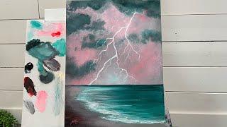 How To Paint LIGHTENING ON THE SEA acrylic painting tutorial for beginners