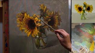 유화로 해바라기 그리기 무편집 풀버젼. Full progress video of how to paint a sun flower in oil painting.