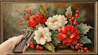 3 Hour Christmas Flowers TV Art Screensaver.  4K Frame TV Hack. Easy DIY Xmas Decorating Idea.