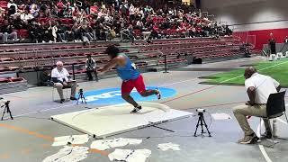 Tarik Robinson-O'Hagan wins the 2024 Men's NCAA Indoor Shot Put title with a throw of 21.05m.