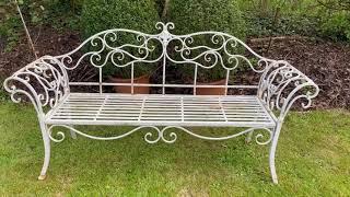 Large French Vintage Mid Century Fleur De Lis Garden Curved Bench Seats 3