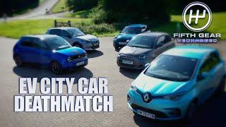 EV City Car Deathmatch - Mini E v Peugeot e208 v Renault Zoe v Honda E v Fiat 500 | Fifth Gear