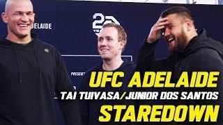 Tai Tuivasa, Junior Dos Santos Can't Keep It Straight During Staredown | UFC ADELAIDE